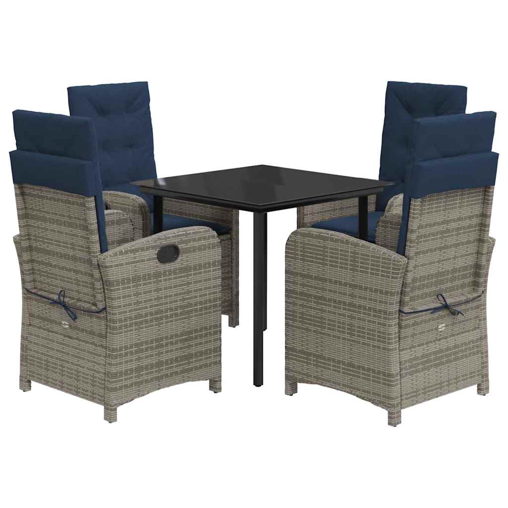 5 Piece Garden Dining Set with Cushions Grey Poly Rattan (US only)