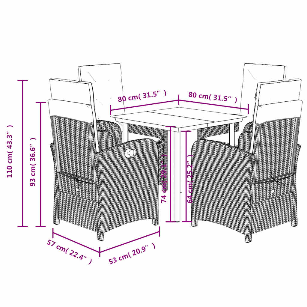 5 Piece Garden Dining Set with Cushions Grey Poly Rattan (US only)