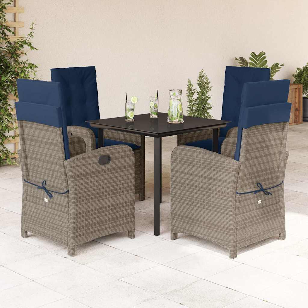 5 Piece Garden Dining Set with Cushions Grey Poly Rattan (US only)