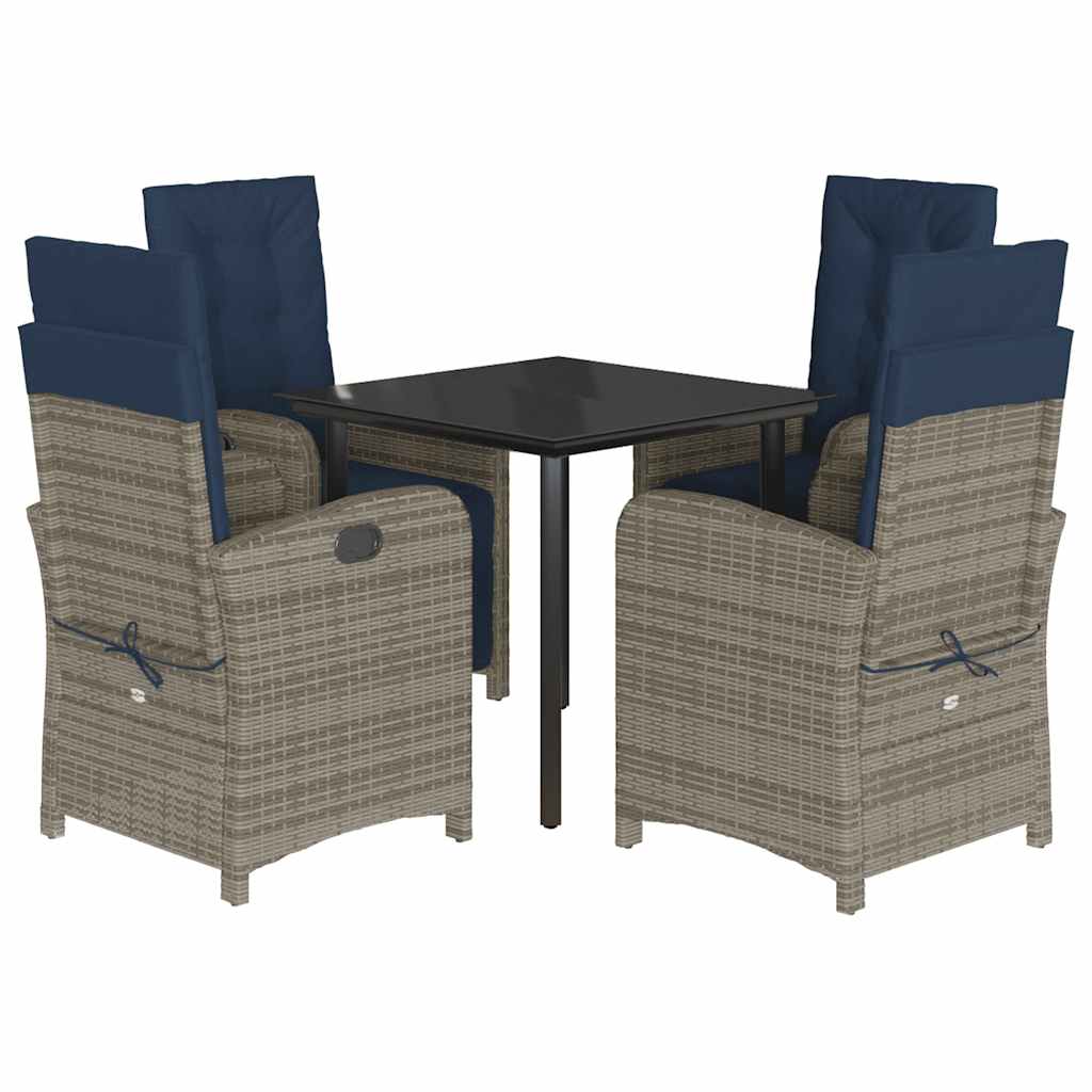 5 Piece Garden Dining Set with Cushions Grey Poly Rattan (US only)