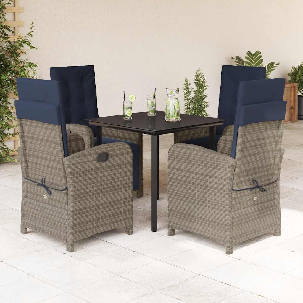 5 Piece Garden Dining Set with Cushions Grey Poly Rattan (US only)