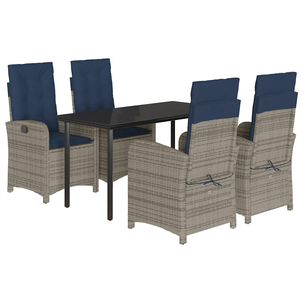 5 Piece Garden Dining Set with Cushions Grey Poly Rattan (US only)