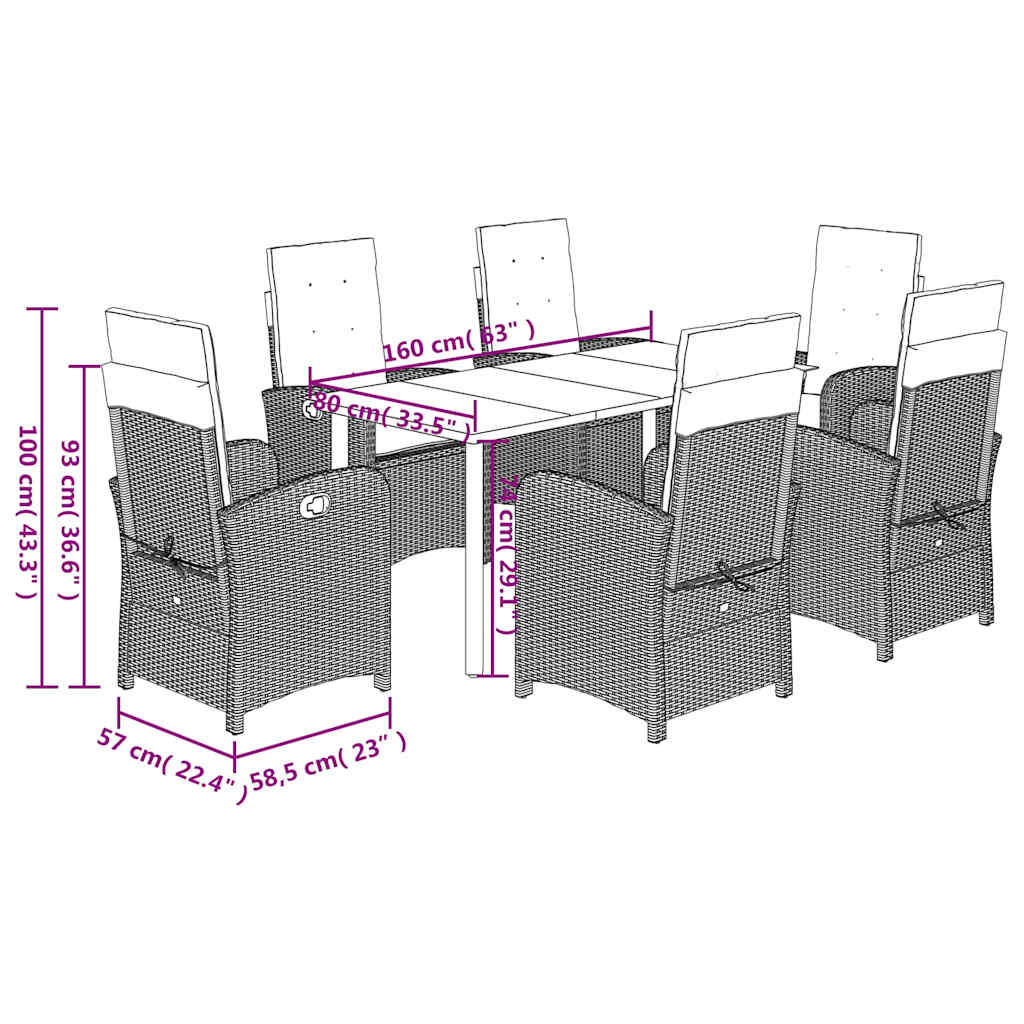 7 Piece Garden Dining Set with Cushions Grey Poly Rattan (US only)