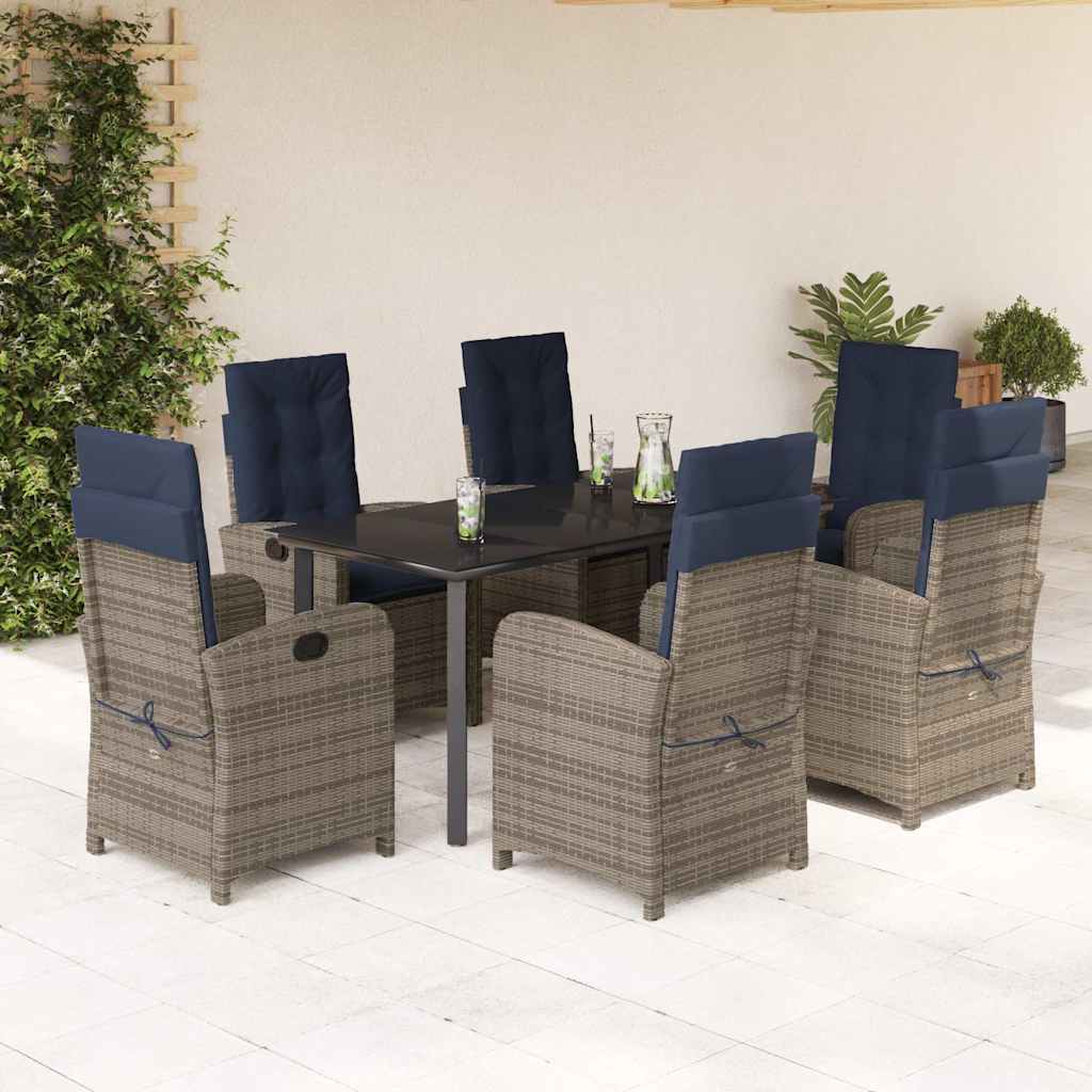 7 Piece Garden Dining Set with Cushions Grey Poly Rattan (US only)