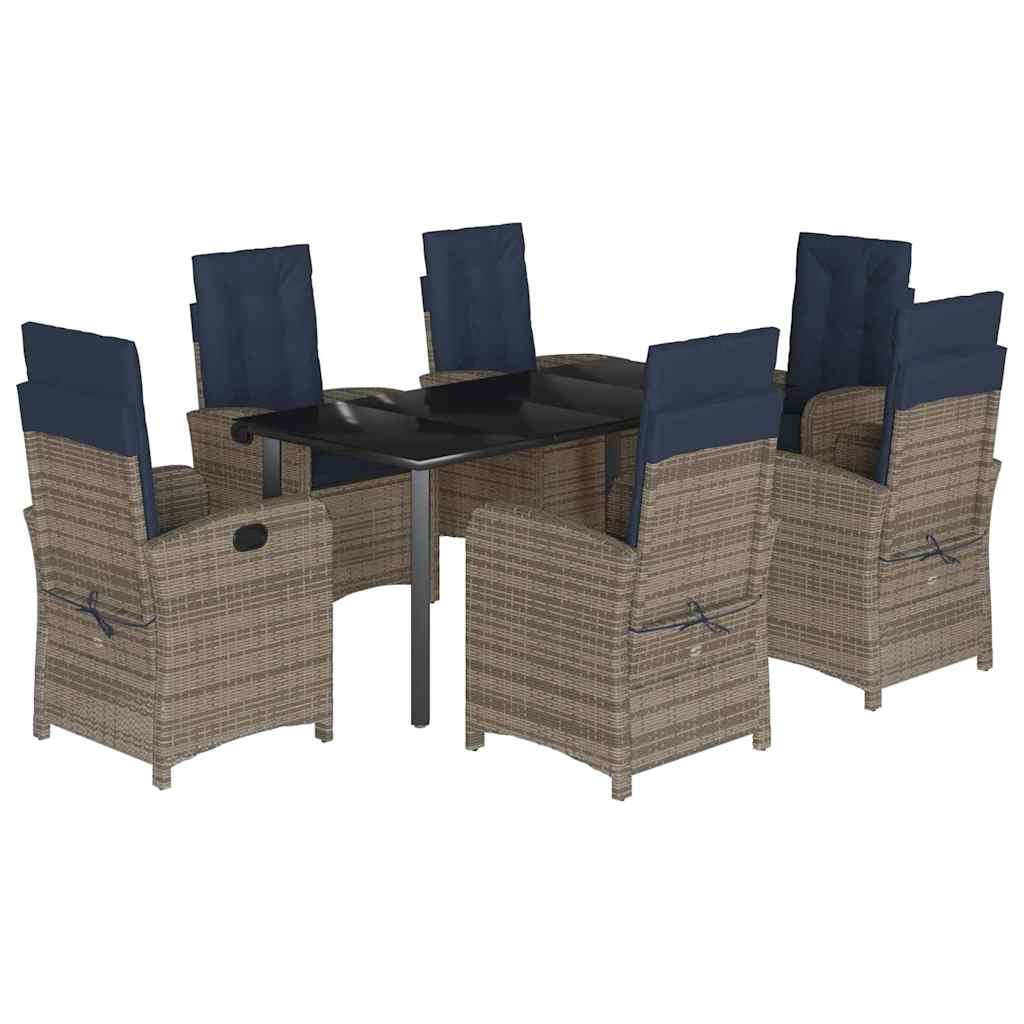 7 Piece Garden Dining Set with Cushions Grey Poly Rattan (US only)