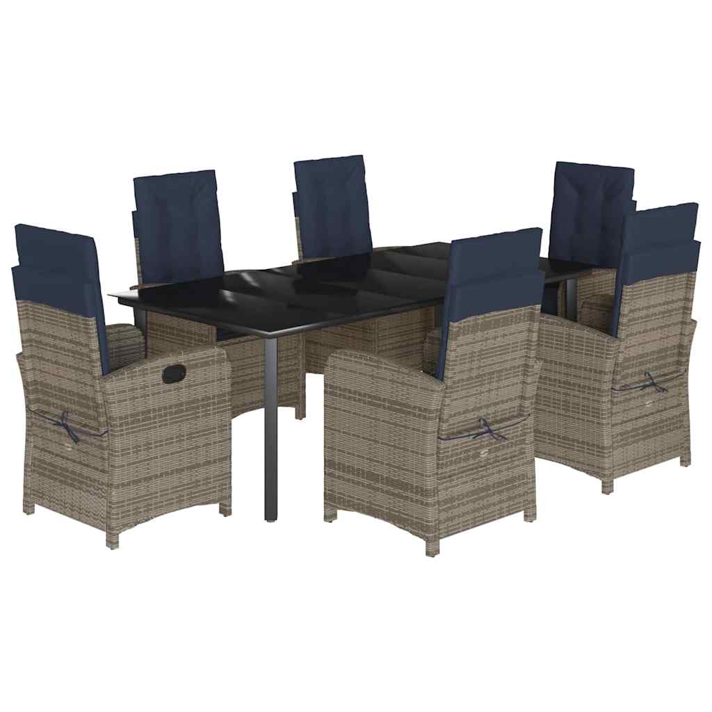 7 Piece Garden Dining Set with Cushions Grey Poly Rattan (US only)
