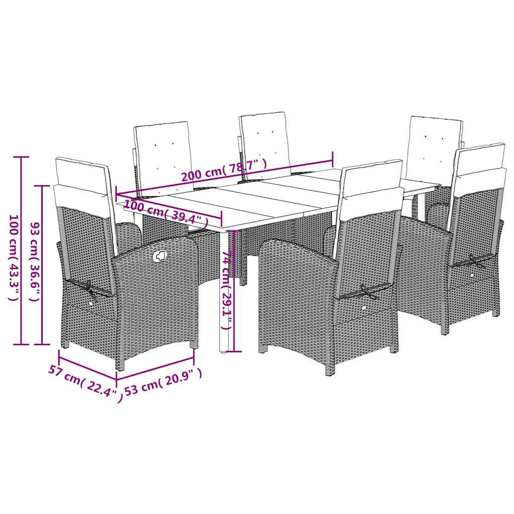 7 Piece Garden Dining Set with Cushions Grey Poly Rattan (US only)