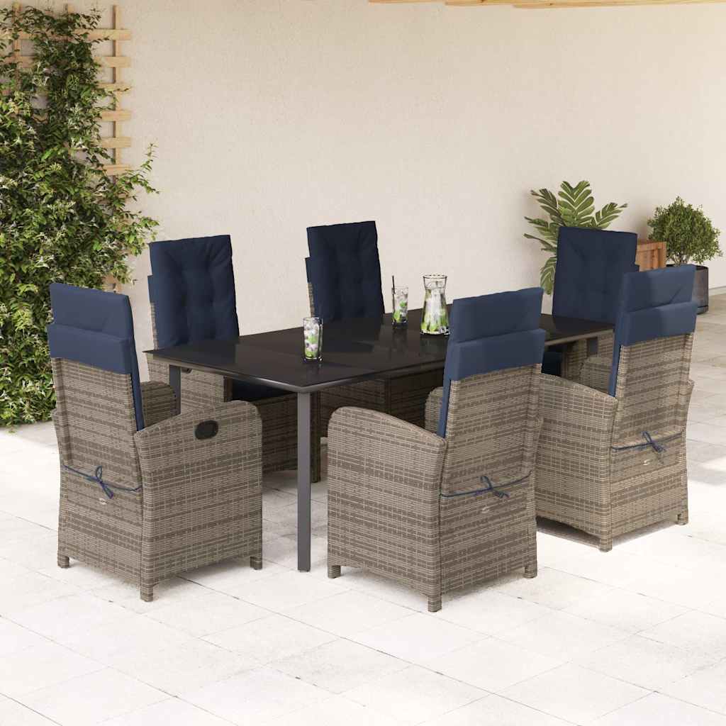 7 Piece Garden Dining Set with Cushions Grey Poly Rattan (US only)