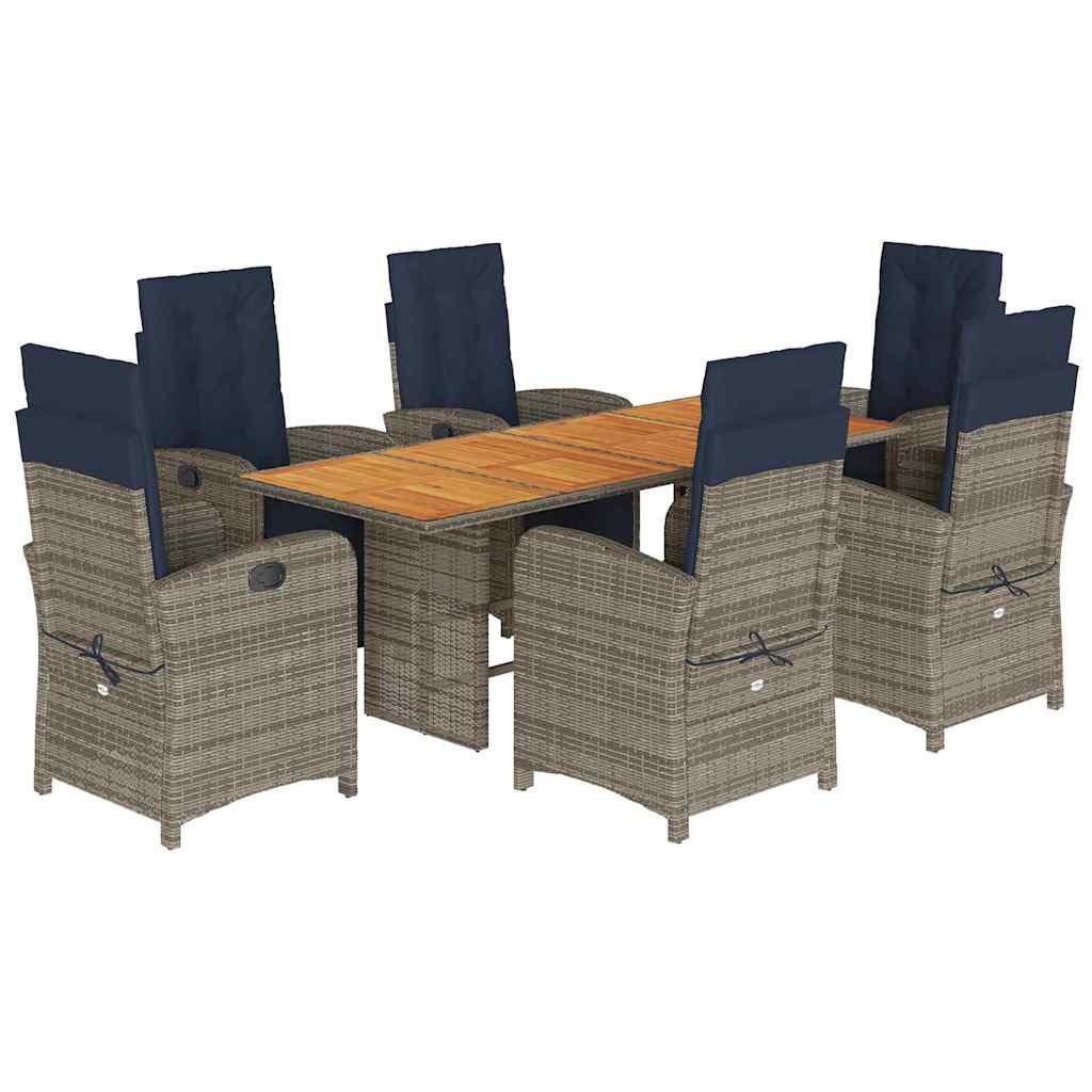 7 Piece Garden Dining Set with Cushions Grey Poly Rattan (US only)