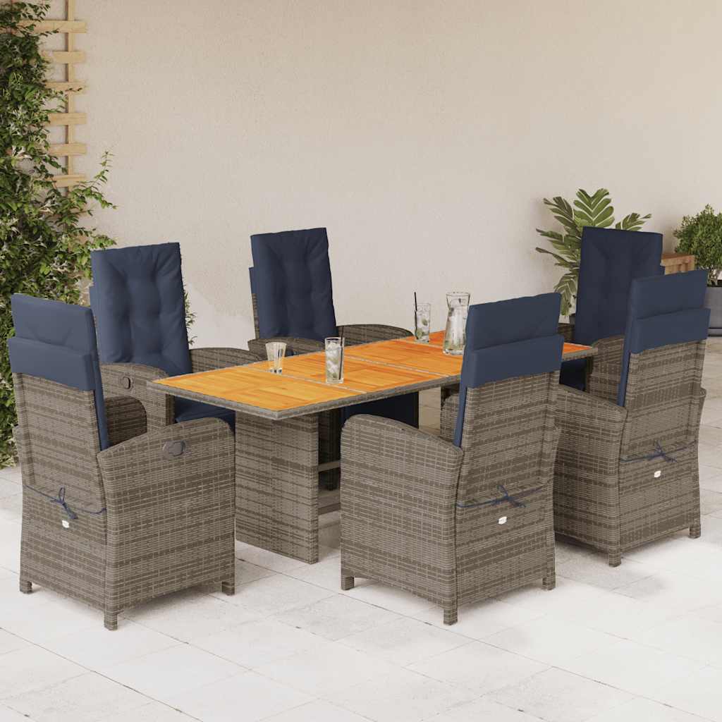 7 Piece Garden Dining Set with Cushions Grey Poly Rattan (US only)