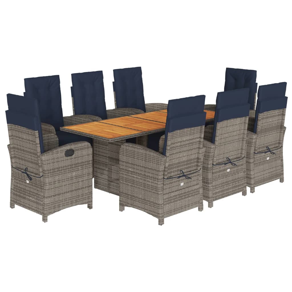 9 Piece Garden Dining Set with Cushions Grey Poly Rattan (US only)