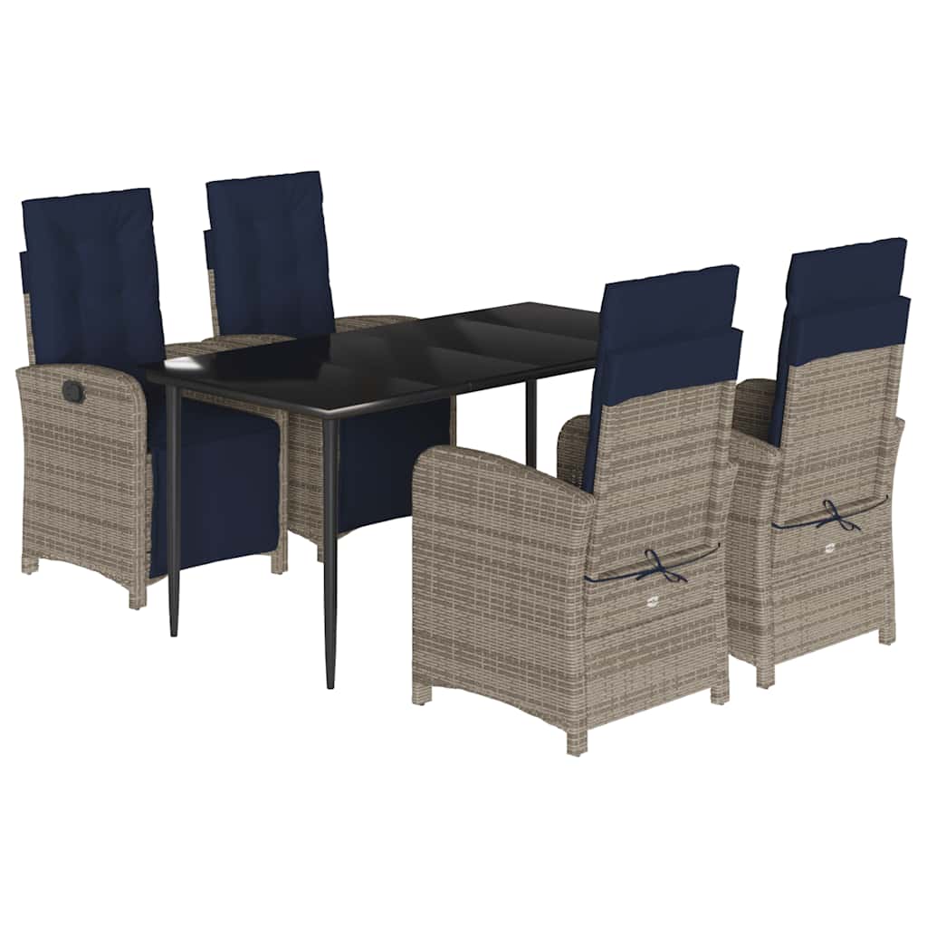5 Piece Garden Dining Set with Cushions Grey Poly Rattan (US only)