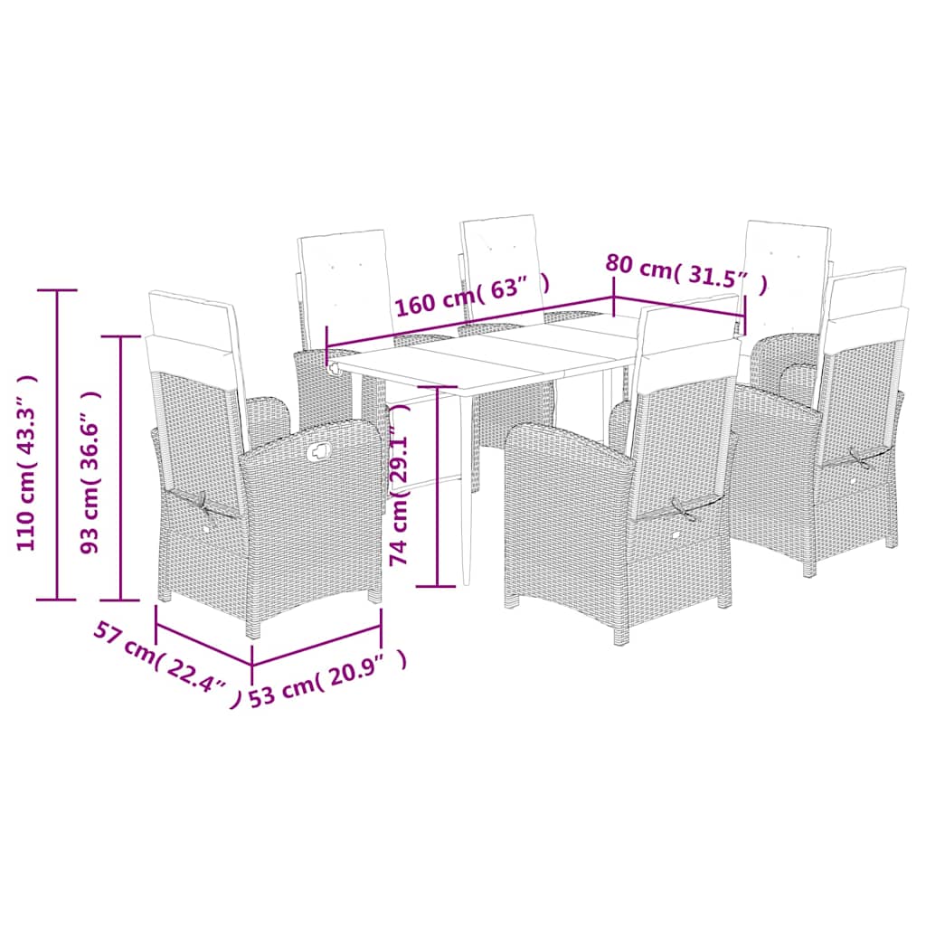 7 Piece Garden Dining Set with Cushions Grey Poly Rattan (US only)