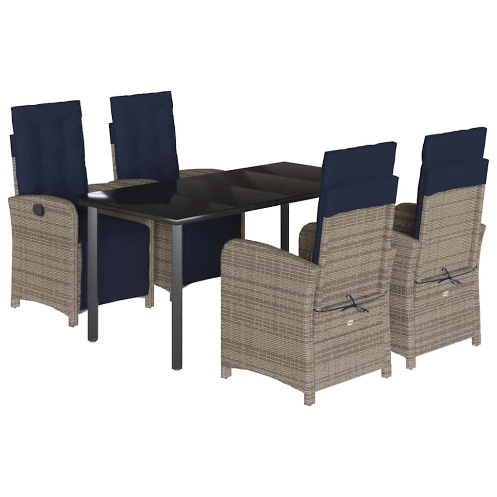 5 Piece Garden Dining Set with Cushions Grey Poly Rattan (US only)