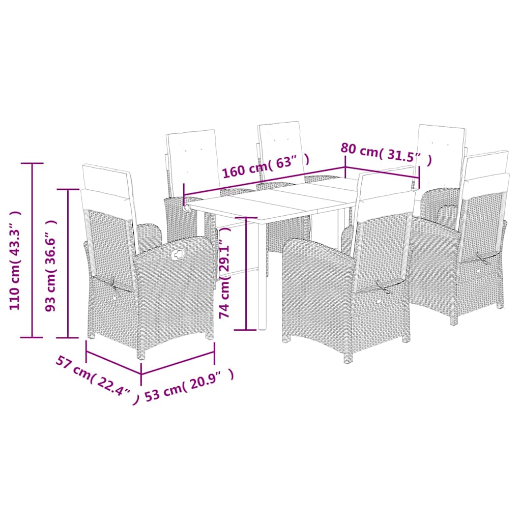 7 Piece Garden Dining Set with Cushions Grey Poly Rattan (US only)