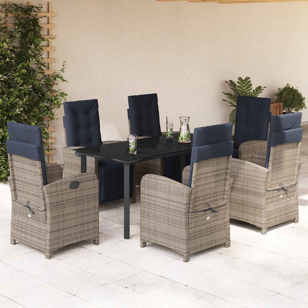 7 Piece Garden Dining Set with Cushions Grey Poly Rattan (US only)