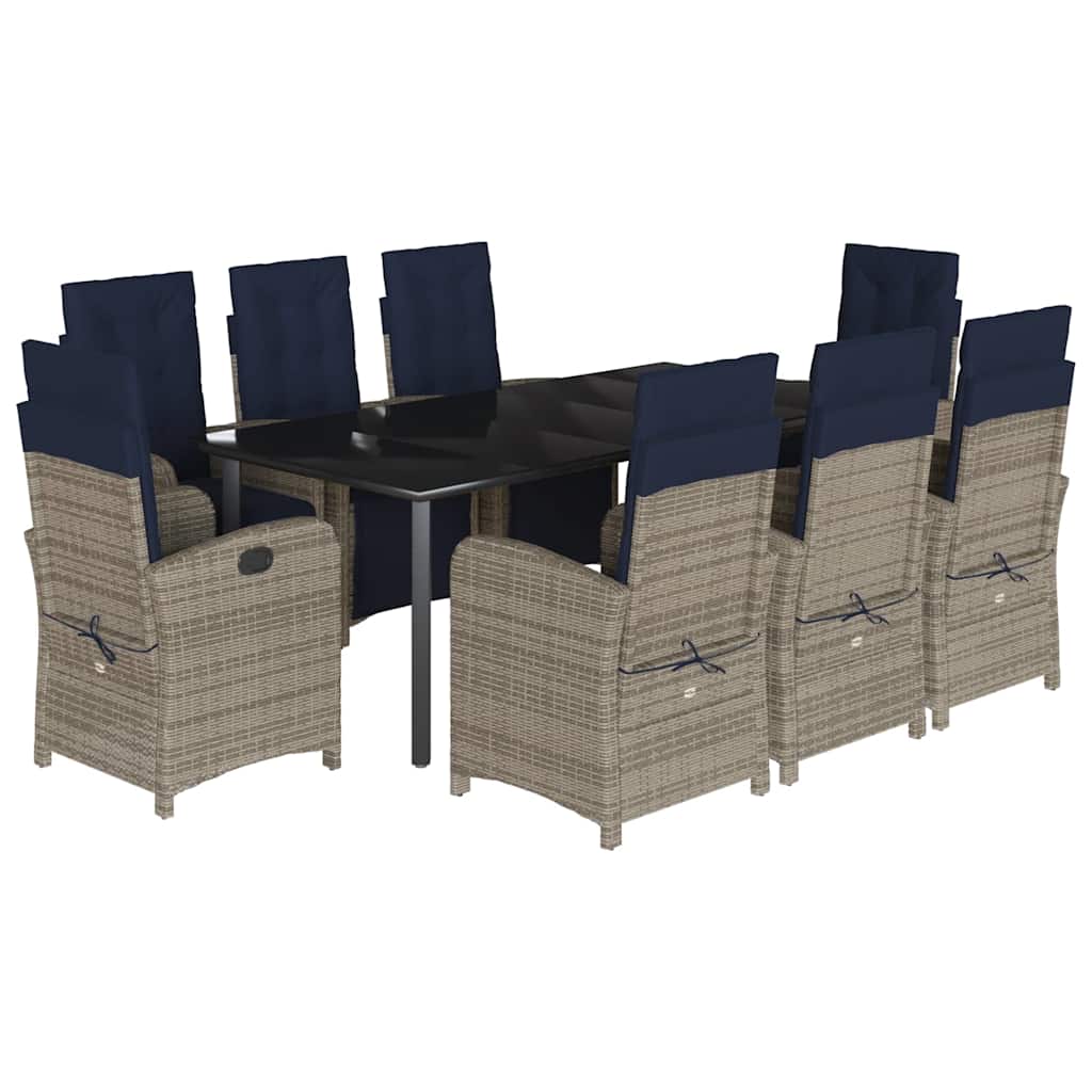 9 Piece Garden Dining Set with Cushions Grey Poly Rattan (US only)