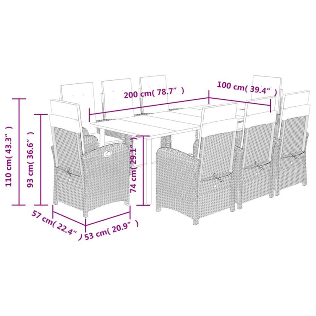 9 Piece Garden Dining Set with Cushions Grey Poly Rattan (US only)