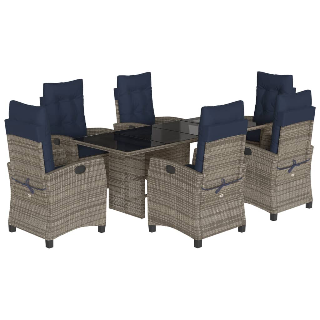 7 Piece Garden Dining Set with Cushions Grey Poly Rattan (US only)