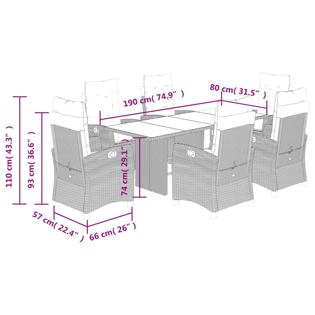 7 Piece Garden Dining Set with Cushions Grey Poly Rattan (US only)