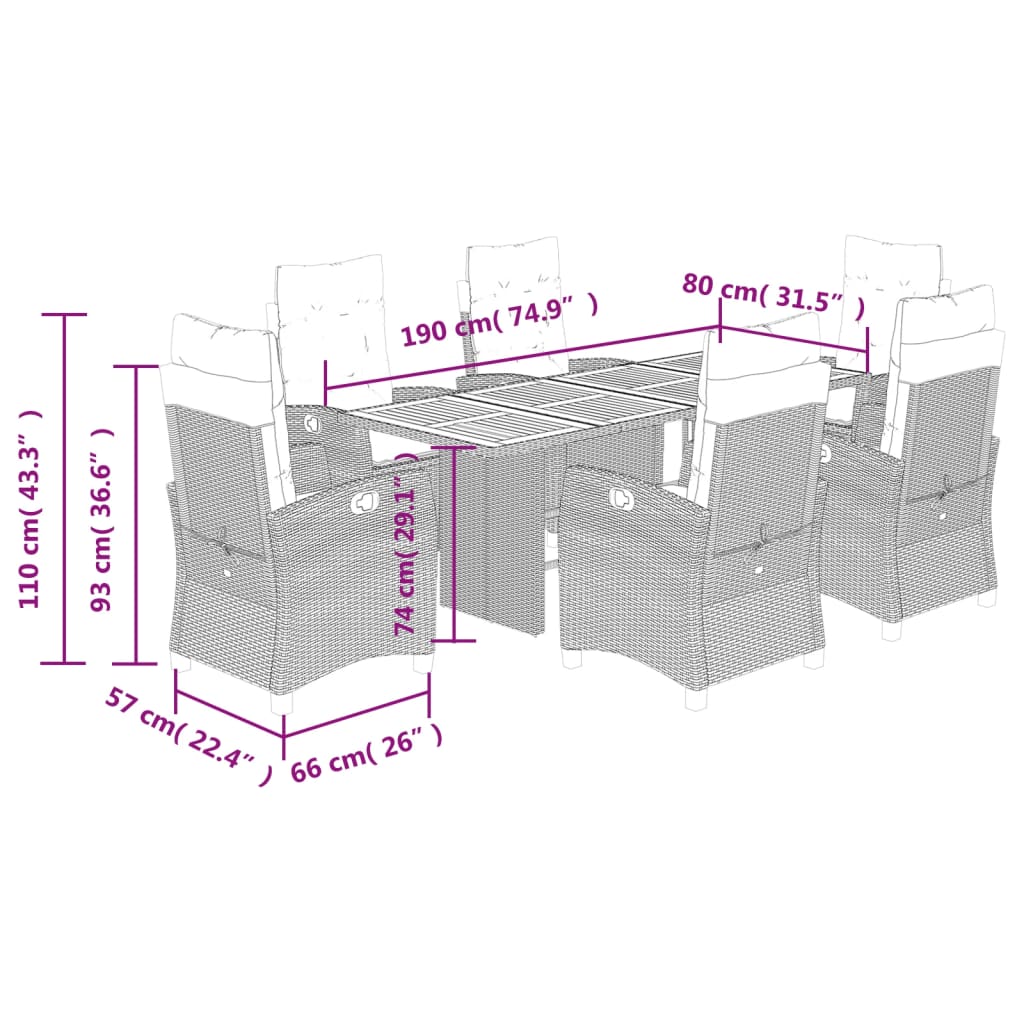 7 Piece Garden Dining Set with Cushions Grey Poly Rattan (US only)