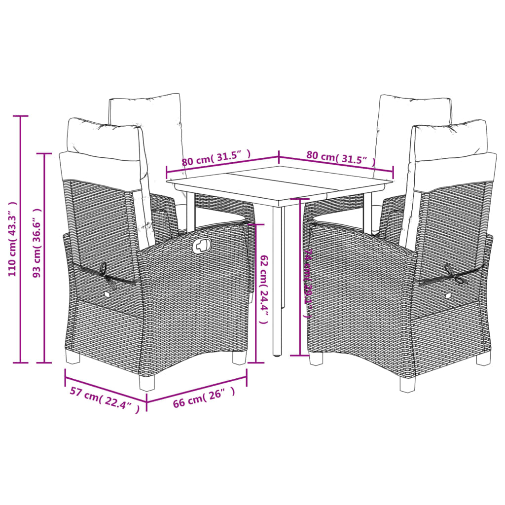 5 Piece Garden Dining Set with Cushions Grey Poly Rattan (US only)