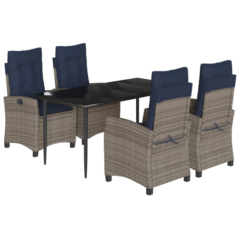 5 Piece Garden Dining Set with Cushions Grey Poly Rattan (US only)