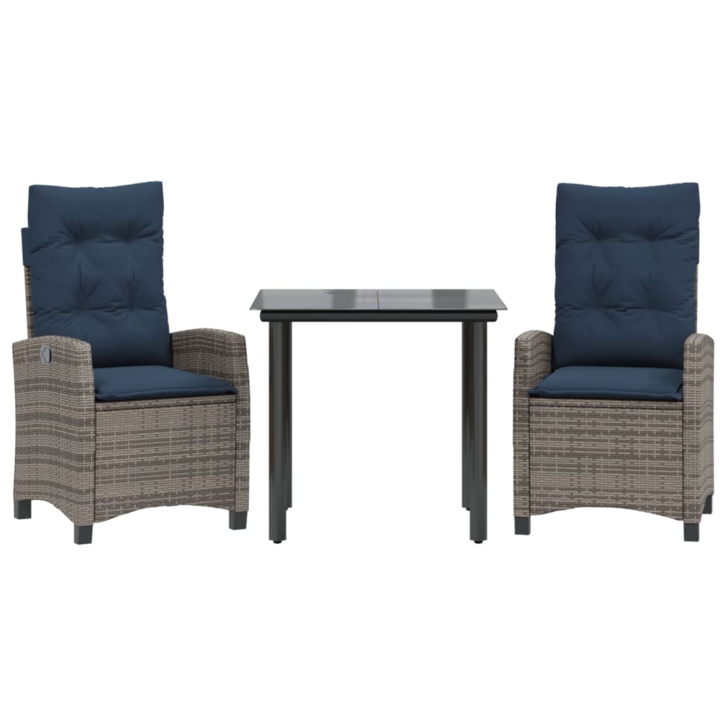 3 Piece Garden Dining Set with Cushions Grey Poly Rattan (US only)