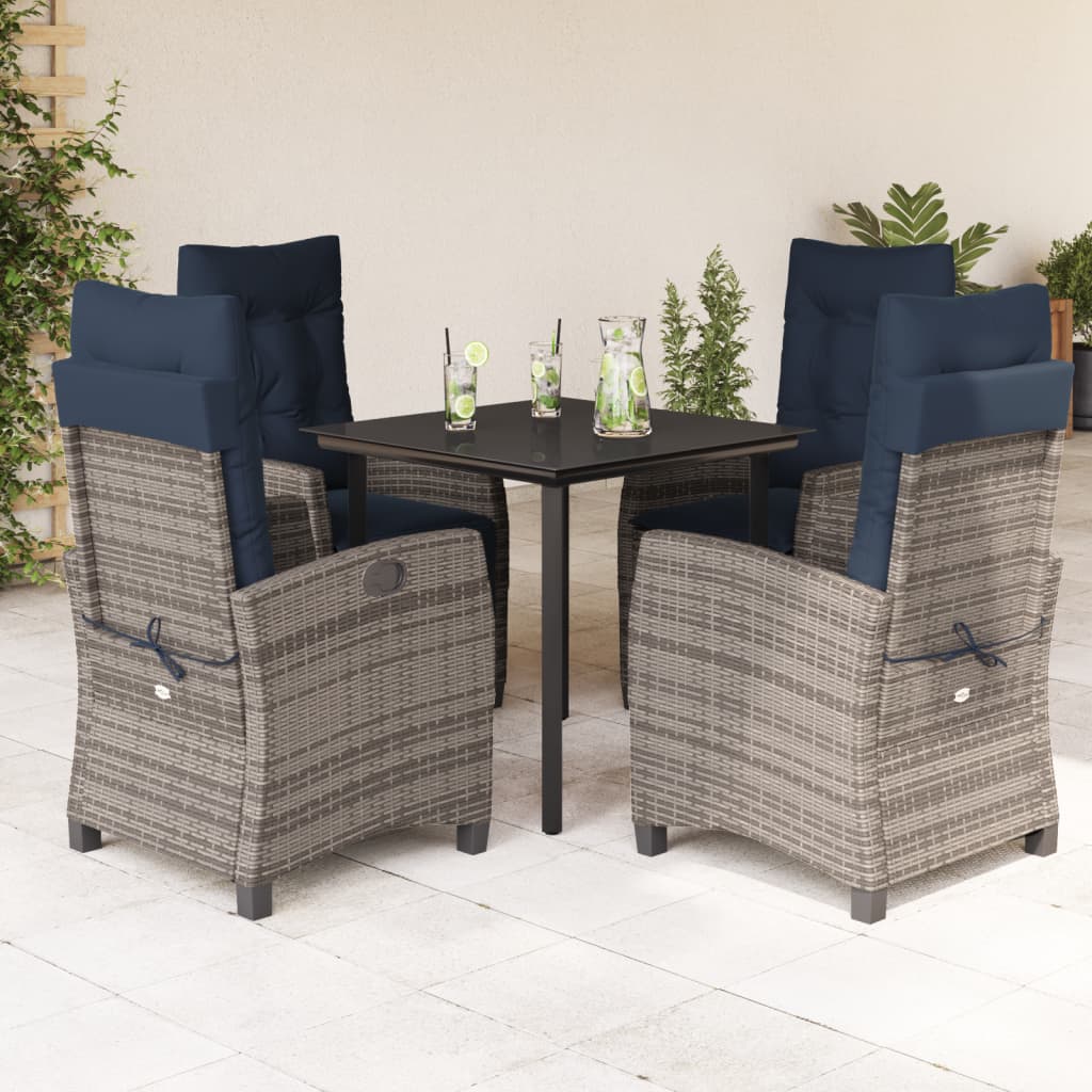 5 Piece Garden Dining Set with Cushions Grey Poly Rattan (US only)