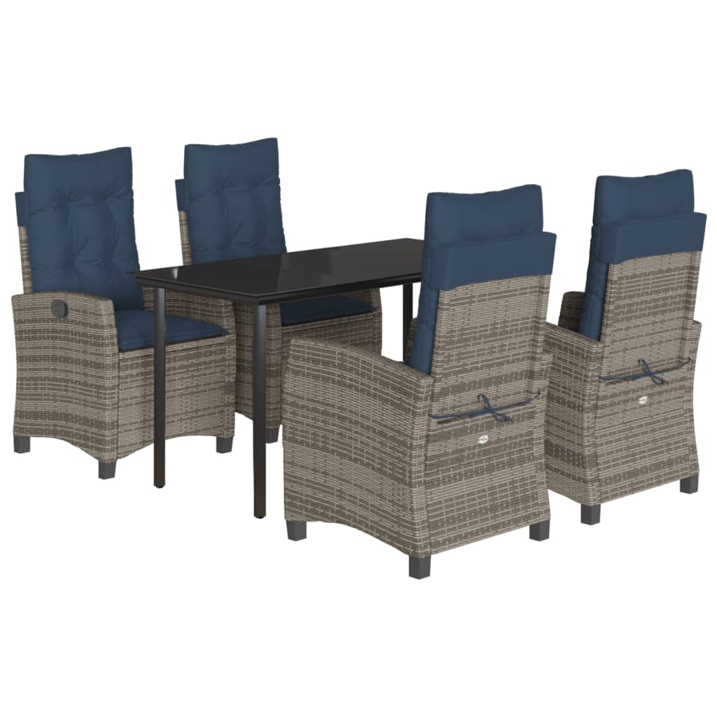5 Piece Garden Dining Set with Cushions Grey Poly Rattan (US only)