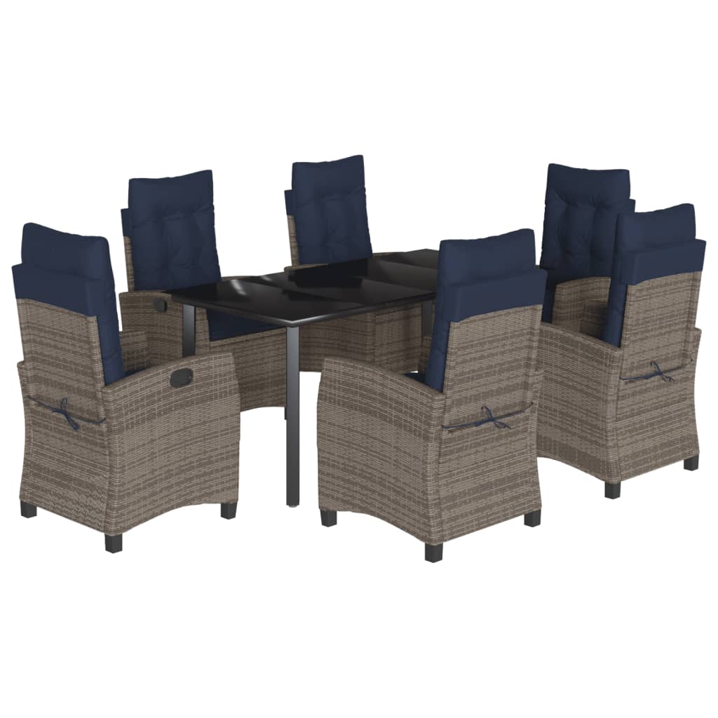 7 Piece Garden Dining Set with Cushions Grey Poly Rattan (US only)
