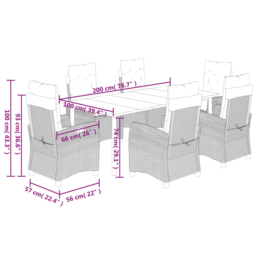 7 Piece Garden Dining Set with Cushions Grey Poly Rattan