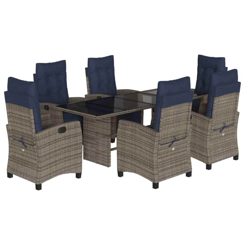 7 Piece Garden Dining Set with Cushions Grey Poly Rattan (US only)