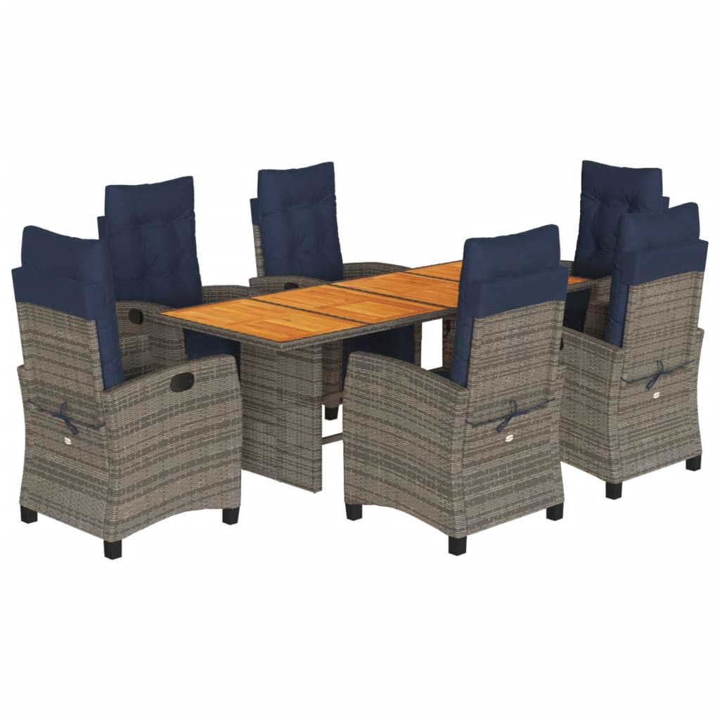 7 Piece Garden Dining Set with Cushions Grey Poly Rattan (US only)