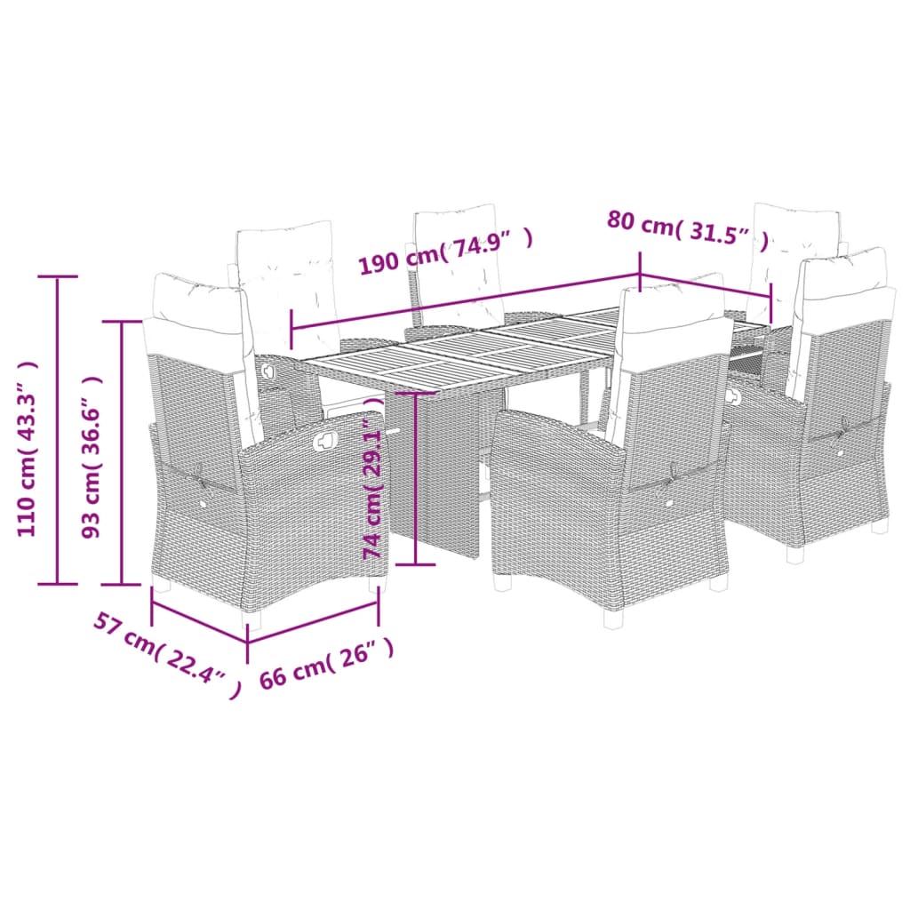 7 Piece Garden Dining Set with Cushions Grey Poly Rattan (US only)