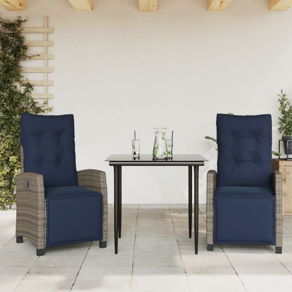 3 Piece Garden Dining Set with Cushions Grey Poly Rattan (US only)