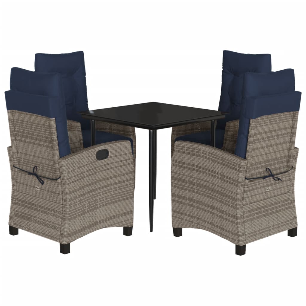 5 Piece Garden Dining Set with Cushions Grey Poly Rattan (US only)