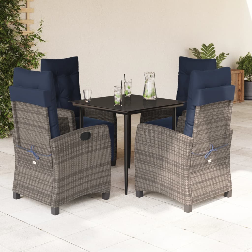 5 Piece Garden Dining Set with Cushions Grey Poly Rattan (US only)
