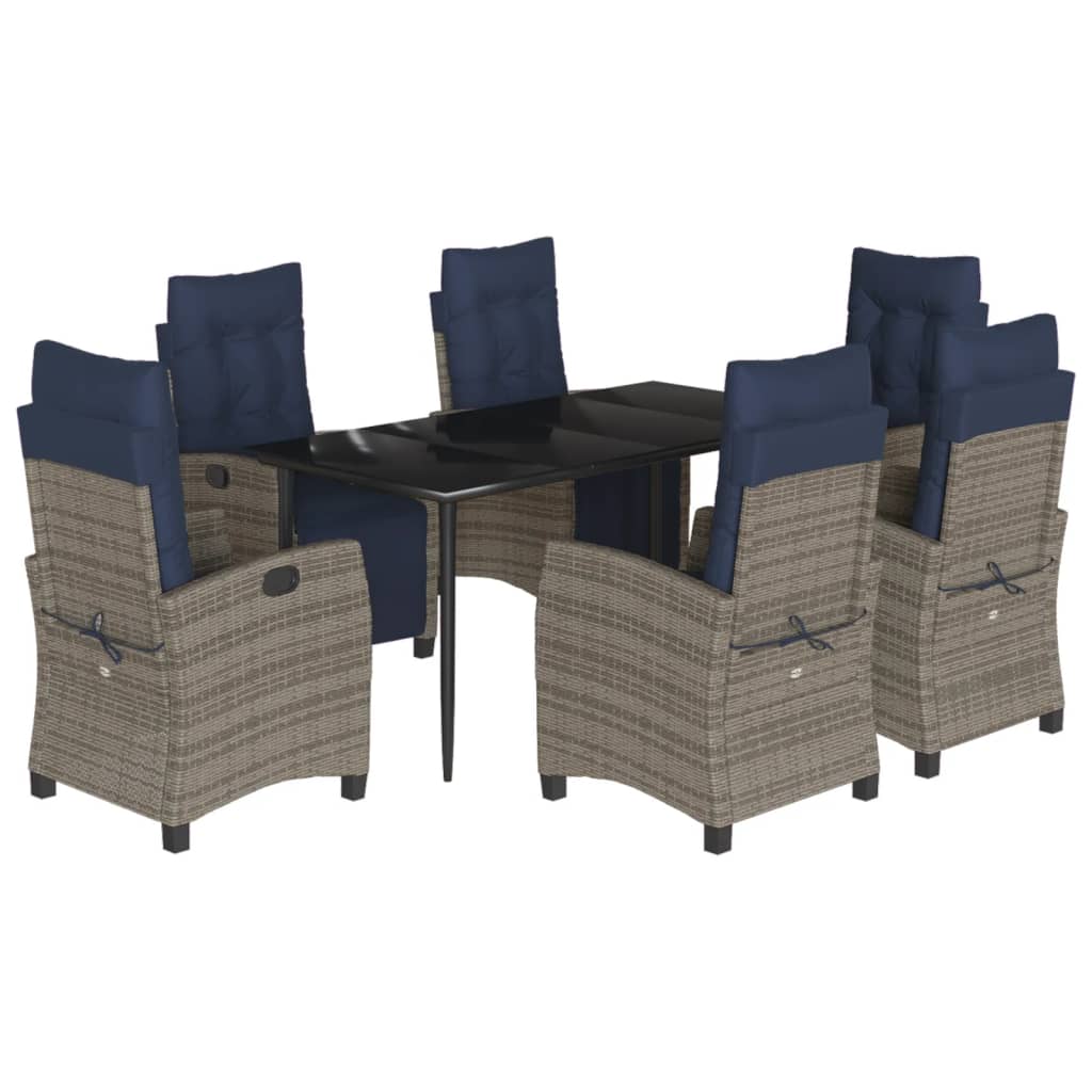 7 Piece Garden Dining Set with Cushions Grey Poly Rattan (US only)