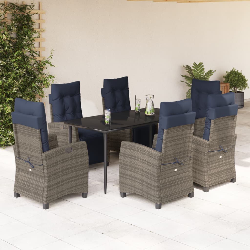 7 Piece Garden Dining Set with Cushions Grey Poly Rattan (US only)