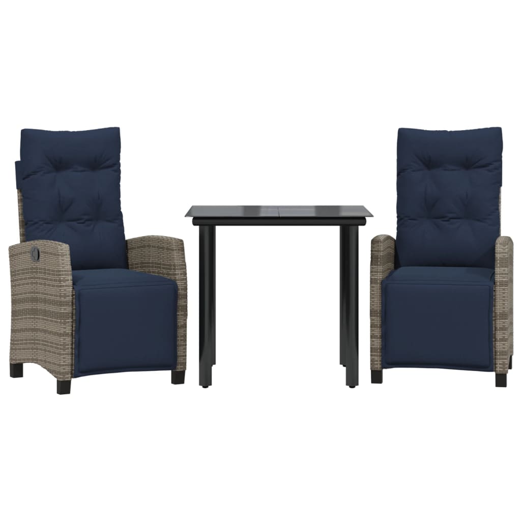 3 Piece Garden Dining Set with Cushions Grey Poly Rattan (US only)