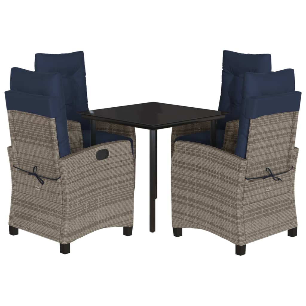 5 Piece Garden Dining Set with Cushions Grey Poly Rattan (US only)