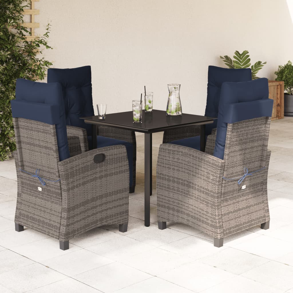 5 Piece Garden Dining Set with Cushions Grey Poly Rattan (US only)