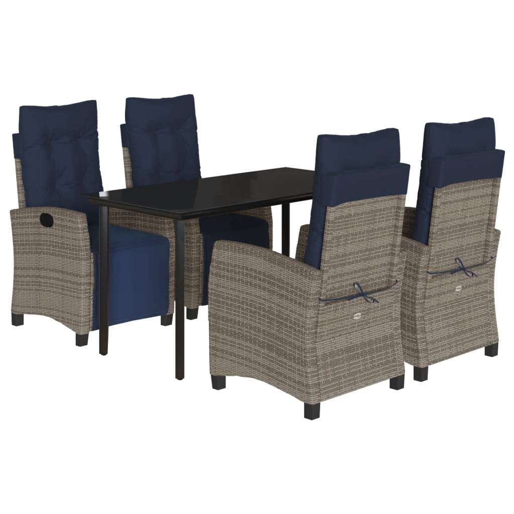 5 Piece Garden Dining Set with Cushions Grey Poly Rattan (US only)