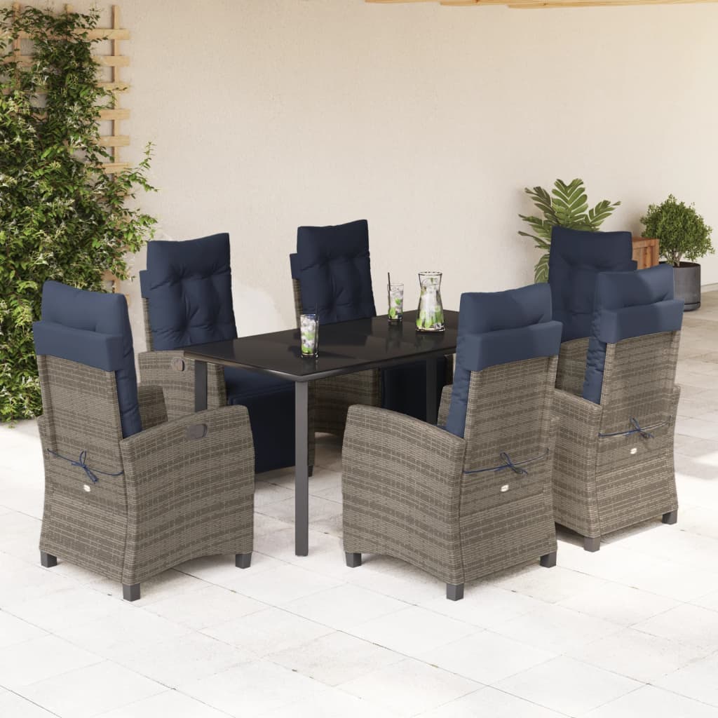 7 Piece Garden Dining Set with Cushions Grey Poly Rattan (US only)