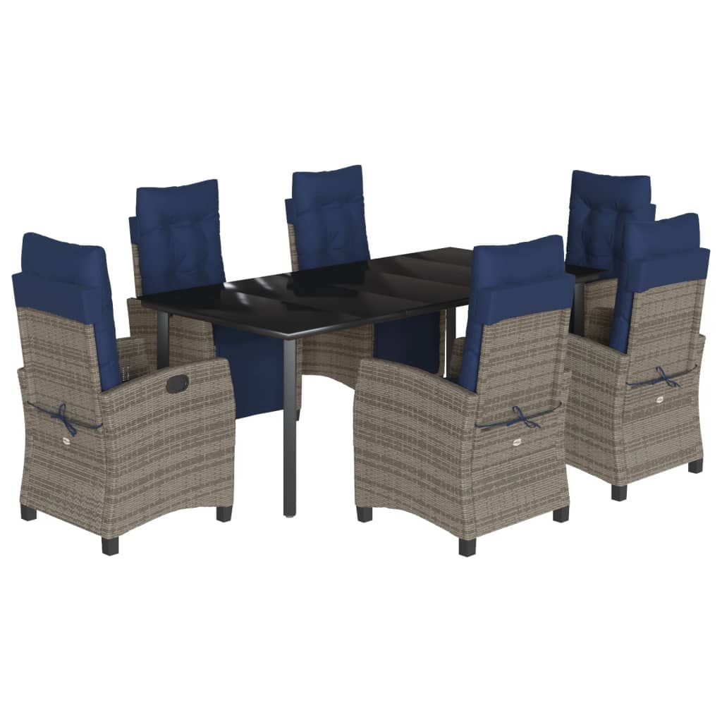 7 Piece Garden Dining Set with Cushions Grey Poly Rattan