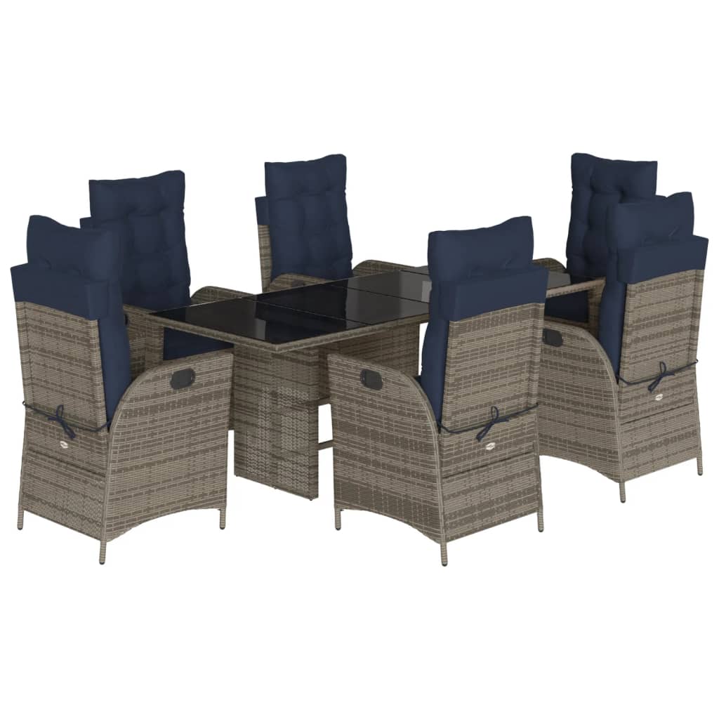 7 Piece Garden Dining Set with Cushions Grey Poly Rattan (US only)