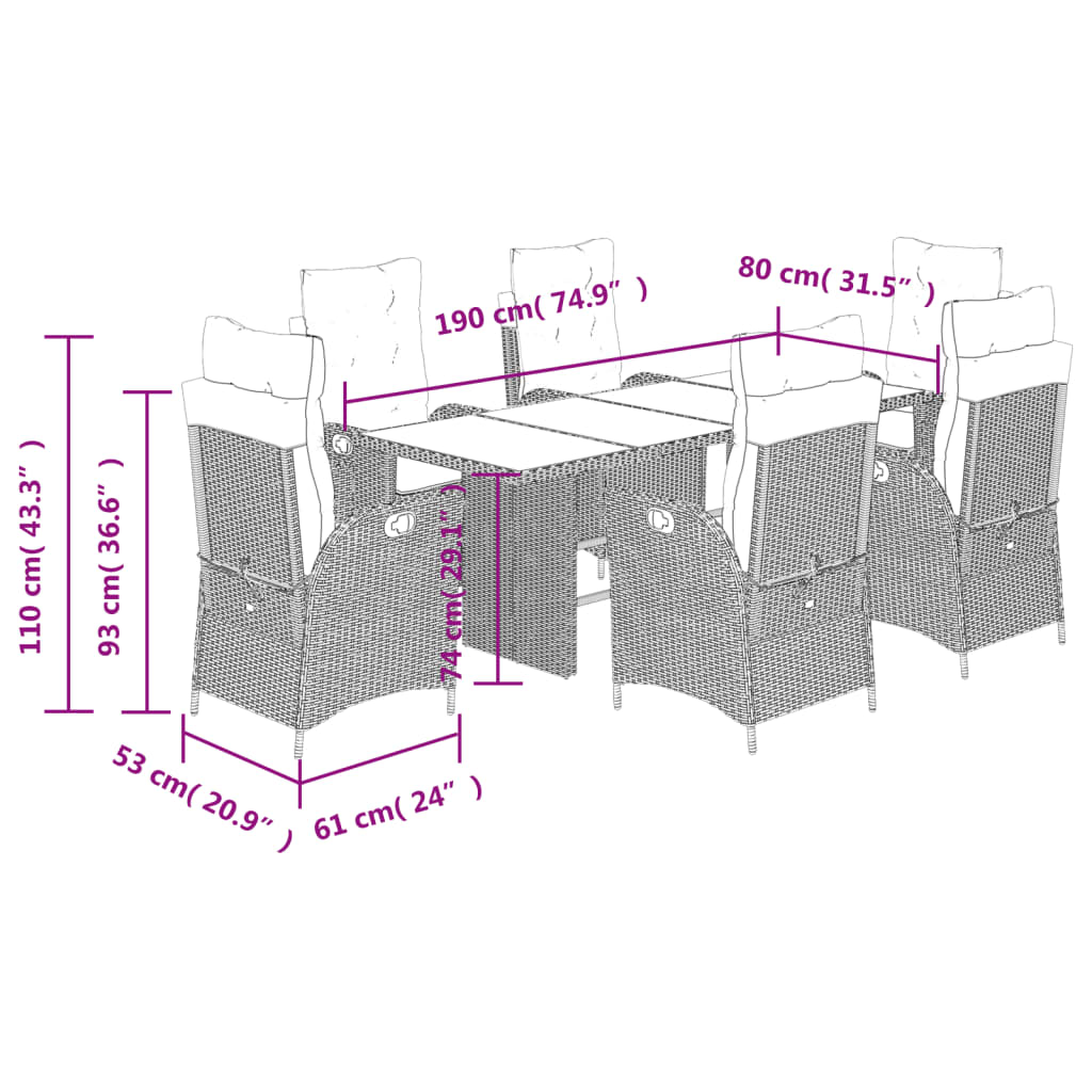 7 Piece Garden Dining Set with Cushions Grey Poly Rattan (US only)