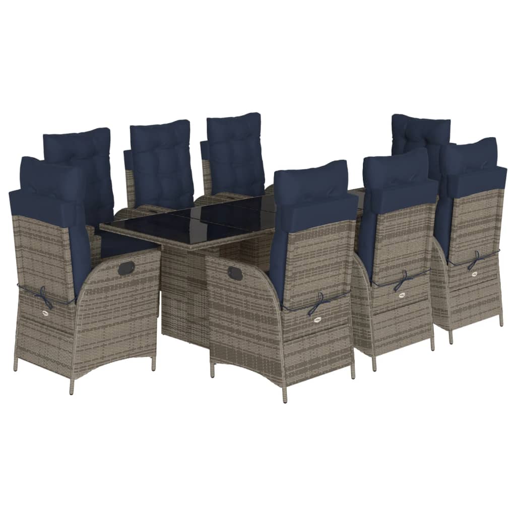 9 Piece Garden Dining Set with Cushions Grey Poly Rattan (US only)