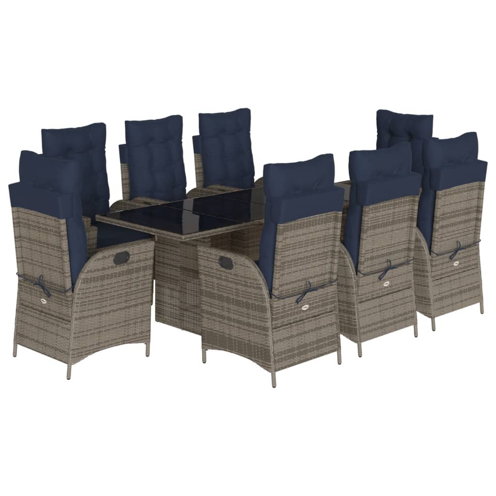 9 Piece Garden Dining Set with Cushions Grey Poly Rattan (US only)